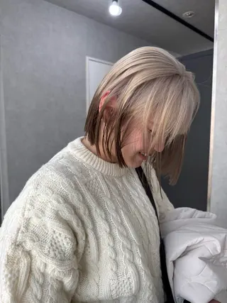 ミディアム カラー ヘアアレンジ ハイトーンボブ美容師 /馬場 翼のヘアスタイル