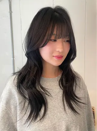 ロング カラー ヘアアレンジ ハッシュカット/ 韓国ヘア☽⋰mahoのヘアスタイル