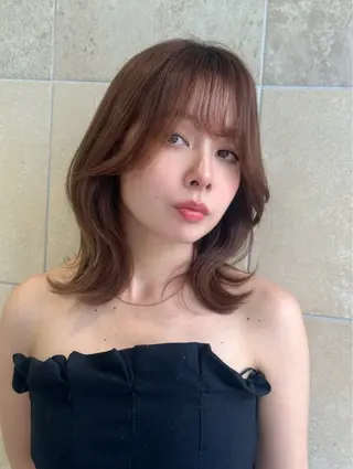 ミディアム カラー ベージュ/インナー カラー🤍Rieのヘアスタイル