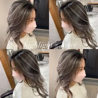 セミロング カラー 松井那津子 /ハイライトブリーチのヘアスタイル