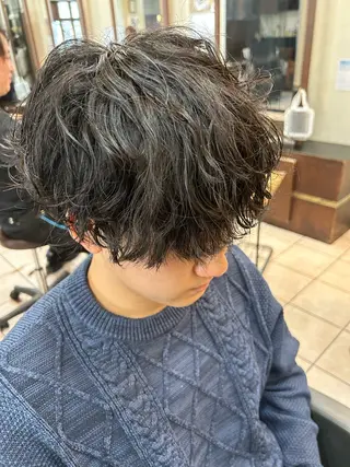 ミディアム パーマ メンズ 大阪/梅田/シャドウ パーマ/ノボリユウタのヘアスタイル