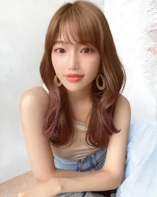 セミロング カラー 顔周り/くびれヘア 韓国ヘア💕風間るなのヘアスタイル