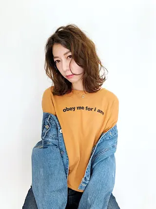 ミディアム カラー パーマ hair gladness WORLD所属・吉田 幸司のヘアスタイル