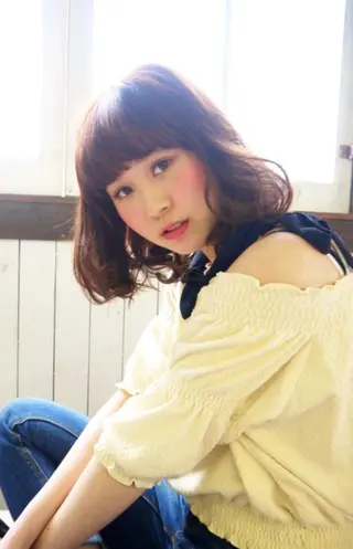 ミディアム セミロング カラー パーマ 鎌田 祥江のヘアスタイル