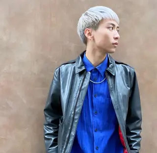 ショート カラー メンズ 透明感・ハイトーン・ 艶カラー/若林のヘアスタイル