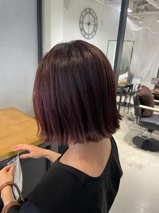 ミディアム 暖色カラー🍊 ボブ🌿顔周りcutのヘアスタイル