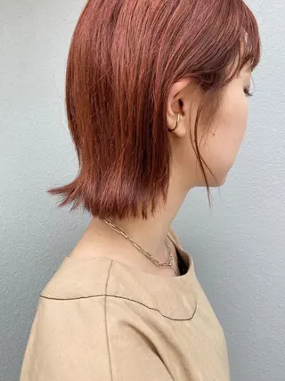 ショート カラー ブリーチなしで透け感 暖色カラーボブaoiのヘアスタイル