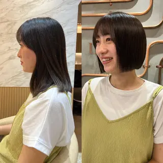 ショート カラー ボブ/巻ける縮毛矯正 /韓国レイヤーはなのヘアスタイル