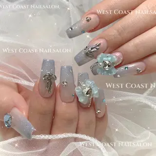 ネイル リボン、ガーリー パーツ放題専門店のネイルデザイン