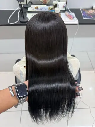 ロング ダブルカラーブリーチ 髪質改善　縮毛矯正のヘアスタイル