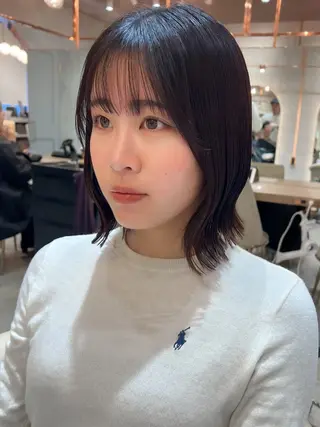 ミディアム カラー ボブ/巻ける縮毛矯正 /韓国レイヤーはなのヘアスタイル