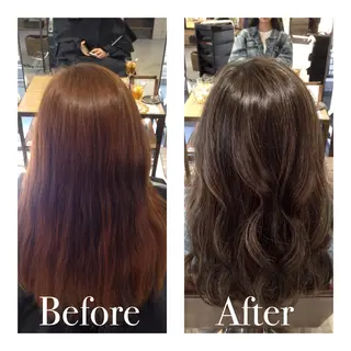 ミディアム セミロング ロング カラー パーマ アオガミ （前髪顔周りカット）のヘアスタイル