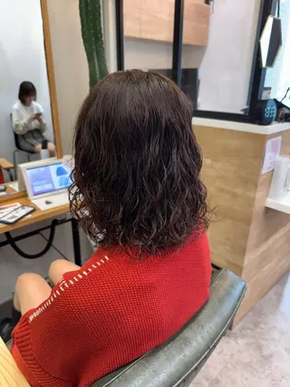 ミディアム パーマ 縮毛矯正/艶暖色 カラー/パーマひふみのヘアスタイル