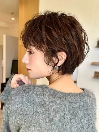 ショート ニュアンスパーマ/似 合わせメンズカット✨のヘアスタイル