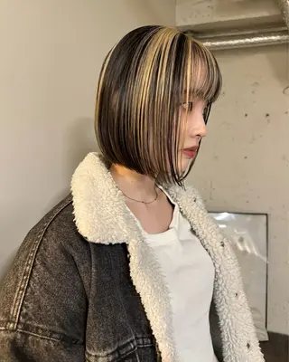 ミディアム カラー kakeru レイヤーボブパーマのヘアスタイル