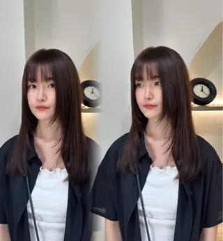 ミディアム カラー 韓国ヘア/艶髪ロング グレージュ/kanaのヘアスタイル