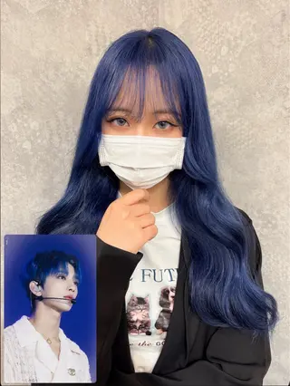 ロング カラー ヘアアレンジ 寒色アイドルカラー JUNOチナツのヘアスタイル