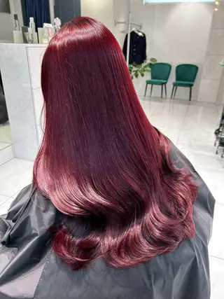 ロング チェリーレッド韓国 つや髪🍒Honoのヘアスタイル