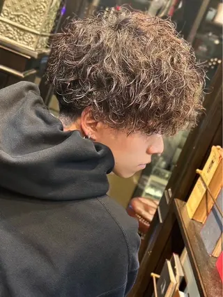 ミディアム パーマ メンズ 福崎 凛太朗のヘアスタイル