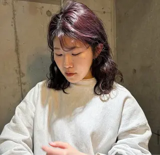 ミディアム カラー パーマ ヘアアレンジ メンズ キッズ デザインパーマ ハイライトIkumiのヘアスタイル