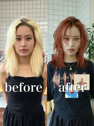 ミディアム カラー ニュアンスレイヤー ハイトーンカラーのヘアスタイル