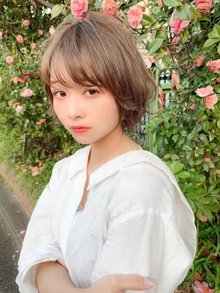 ショート カラー パーマ 大人かわいい💍🤍 ボブ/ショートボブのヘアスタイル