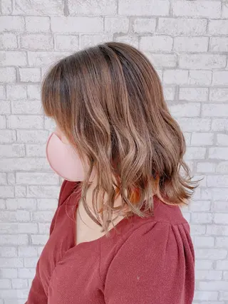 ミディアム カラー ヘアアレンジ ブリーチなし艶カラー 東家のヘアスタイル