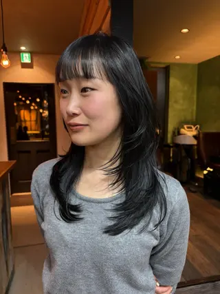 セミロング カラー パーマ レイヤー/透明感/ ブリーチなし/わかなのヘアスタイル