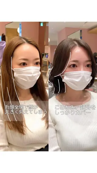 ミディアム カラー パーマ ヘアアレンジ 小野寺瑞希 /最小顔カットのヘアスタイル