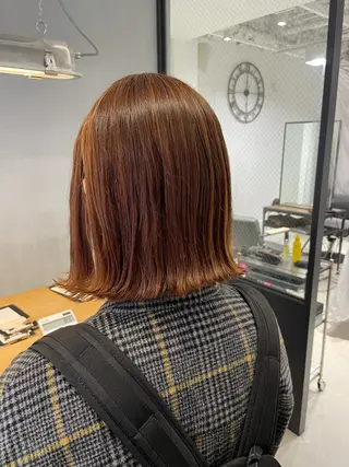 ミディアム 暖色カラー🍊 ボブ🌿顔周りcutのヘアスタイル