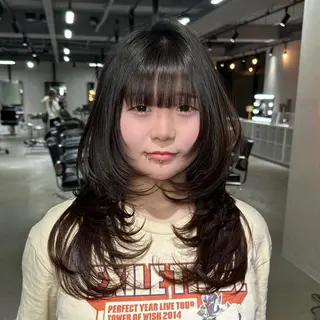 セミロング 艶髪カラー/レイヤ ー支持No.1renのヘアスタイル
