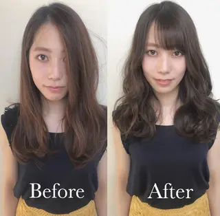 セミロング カラー ハイライト、レイヤー カット/西梅田/中西のヘアスタイル