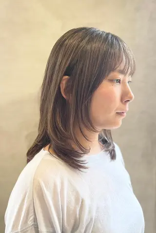 セミロング 韓国レイヤーカット✨ 縮毛矯正　原田 優作のヘアスタイル