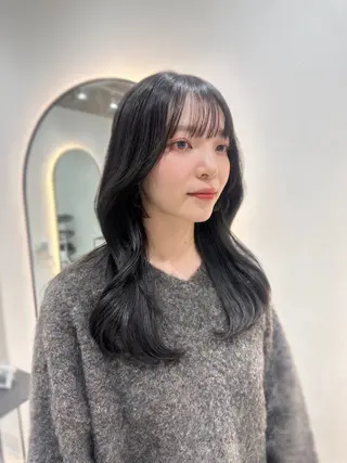 セミロング カラー 韓国ヘア顔周りカット 艶髪ベージュtamaのヘアスタイル