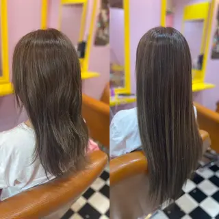 ロング カラー ヘアアレンジ チビ編み込みエクステ シールEXどぅ〜すのヘアスタイル