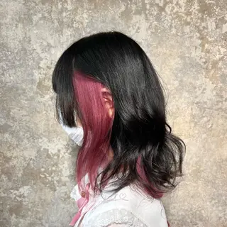 ミディアム カラー 編み込みエクステ/ ハイトーン りょすけのヘアスタイル