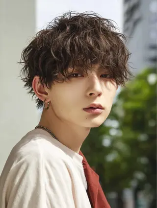 ミディアム カラー パーマ メンズ 青野 有雅のヘアスタイル