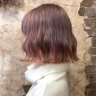 ミディアム カラー ブリーチ、パーマ 西部笑のヘアスタイル