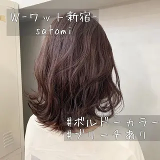 セミロング 淡色ふんわりhair 新宿satomiのヘアスタイル