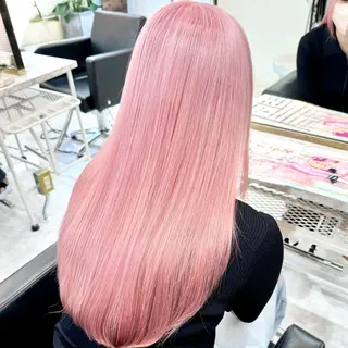 ロング カラー パーマ ヘアアレンジ メンズ キッズ ハイトーン/ピンク 💗モモ໒꒱のヘアスタイル