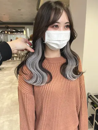 セミロング カラー 切りっぱなしボブイヤ リングカラー清水隆央のヘアスタイル