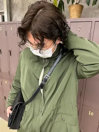 ショート カラー パーマ メンズ ナガノリノ /ボブ/ ベージュ/暖色のヘアスタイル