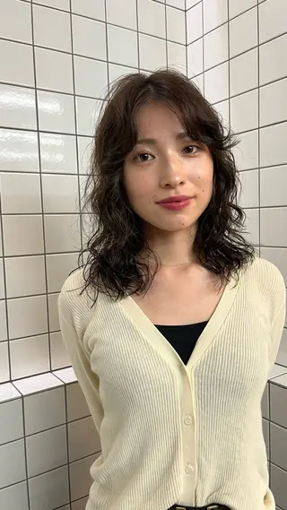 ミディアム カラー パーマ ボブパーマ/パーマ ウルフパーマのヘアスタイル