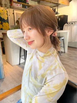 ミディアム カラー 結べるレイヤーボブ くびれLady表参道のヘアスタイル