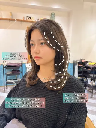 ミディアム カラー ヘアアレンジ ❤︎韓国レイヤー/透 明感カラー/目黒のヘアスタイル