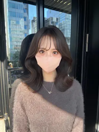 セミロング 韓国ヘア♡ 顔まわりカットayaのヘアスタイル