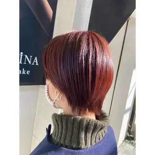 ミディアム カラー パーマ オーガニックカラー/ 髪質改善/ボブのヘアスタイル