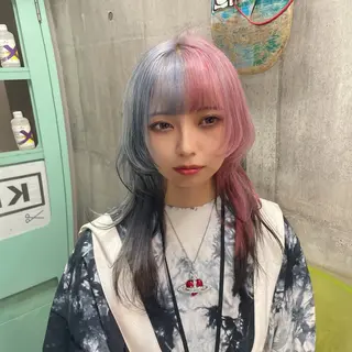 ミディアム カラー ホワイト&レイヤーカ ットエクステ長畠俊輔のヘアスタイル