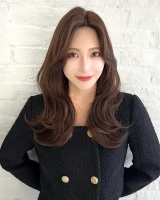 セミロング カラー 韓国ヘア♡ 顔まわりカットayaのヘアスタイル