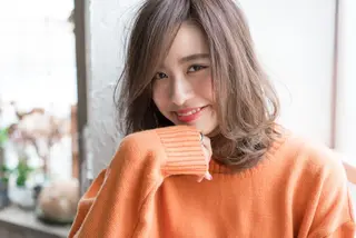 セミロング カラー パーマ 訪問美容ウィッグ のお店　つむぎのヘアスタイル